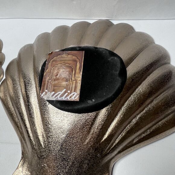 Set Of 2 Silver Metallic Brass? Clam Trinket Dishes 11x11” Made In India - Picture 11 of 13